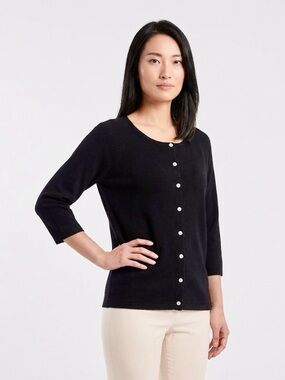 Vintage Pierre Cardin Knit Sweater Women’s Size M Black Mother of Pearl Buttons
